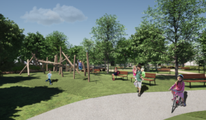 Wizualizacja nowej aranżacji i zagospodarowania parku Podlesie.